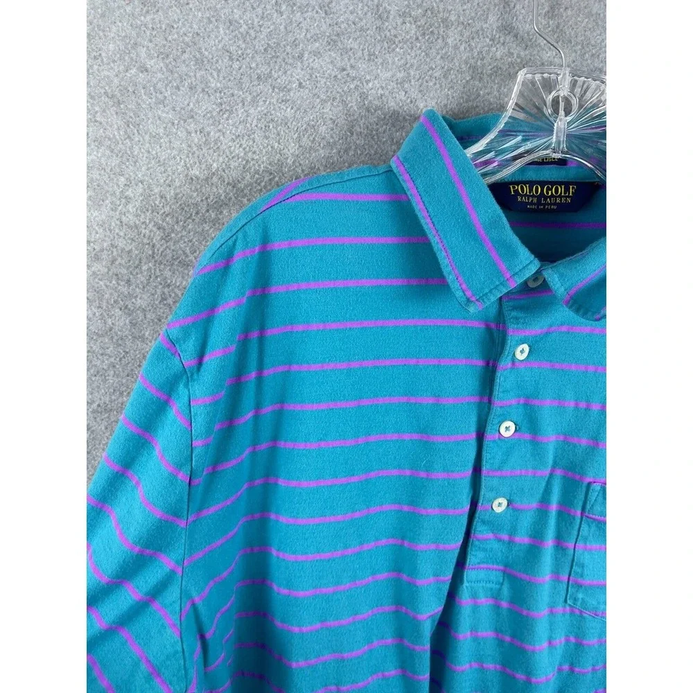 Polo Golf‎ Ralph Lauren Vintage Lisle Shirt Men's L Blue Striped Short Sleeve